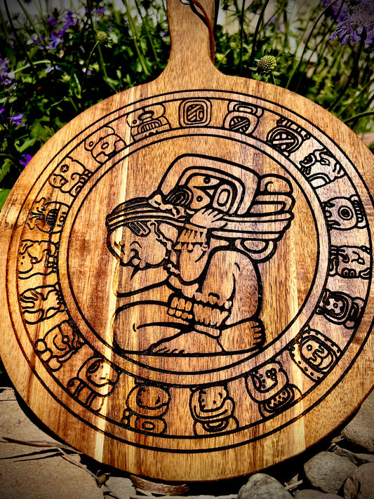 Charcuterie & Cutting Board - Mayan Calendar engraved on beautiful round acacia Tzolk’in