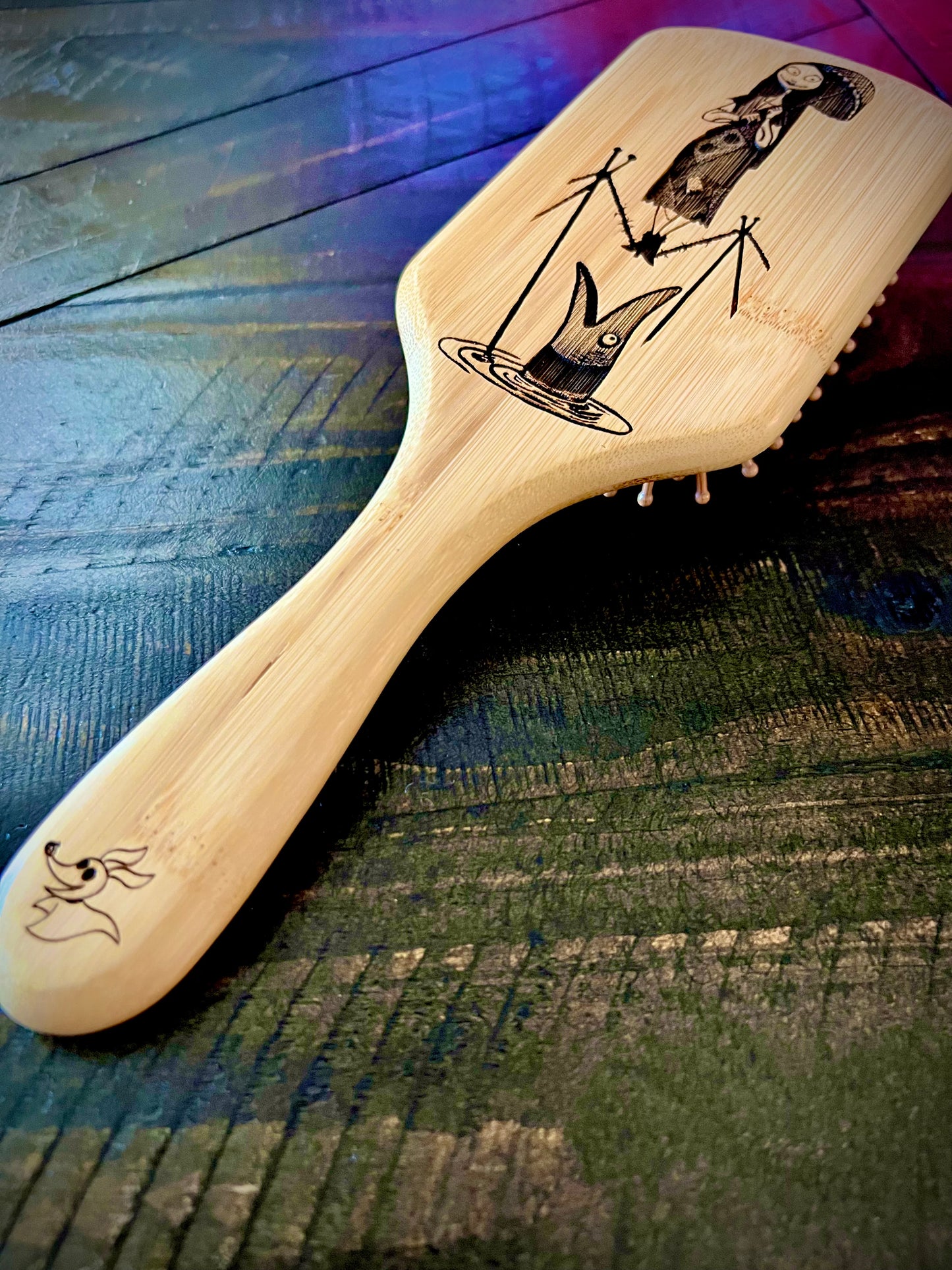 Hairbrush - Nightmare Before Christmas Tightrope Sally (Haunted Mansion) Engraved on large bamboo paddle