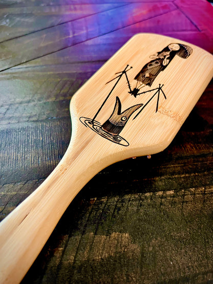 Hairbrush - Nightmare Before Christmas Tightrope Sally (Haunted Mansion) Engraved on large bamboo paddle