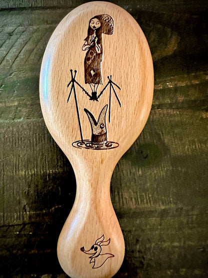 Travel Size Hairbrush - Nightmare Before Christmas Sally Tightrope Walking (Haunted Mansion) engraving with boar bristles (Copy)