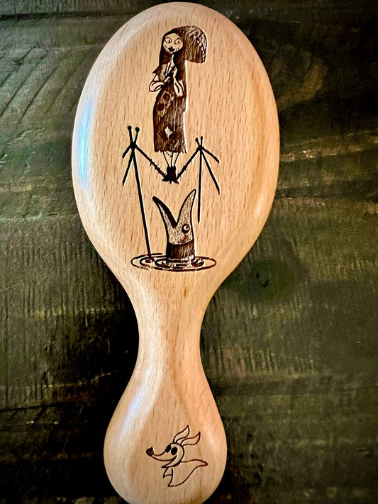Travel Size Hairbrush - Nightmare Before Christmas Sally Tightrope Walking (Haunted Mansion) engraving with boar bristles (Copy)