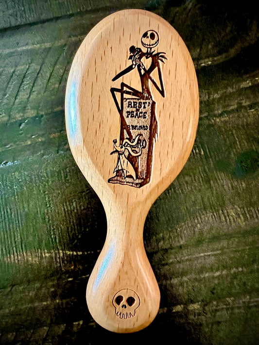Travel Size Hairbrush - Nightmare Before Christmas Jack Skellington with Zero (Haunted Mansion) engraving with boar bristles