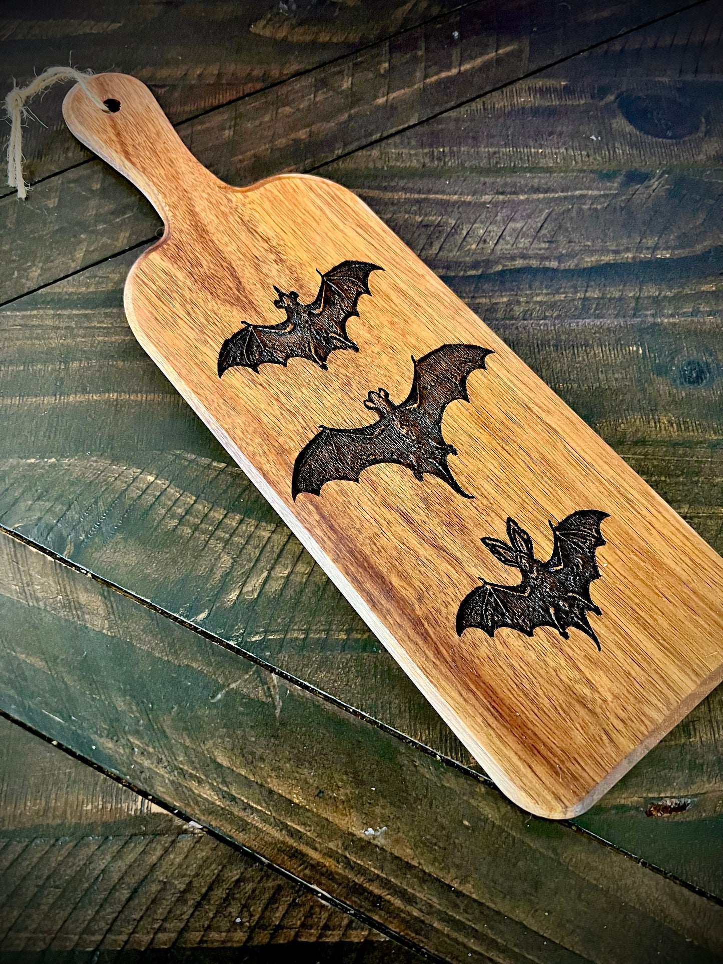 Charcuterie Board - Classic Bats engraved on beautiful Acacia Paddle Shaped Board 16” X 5” Serving Tray