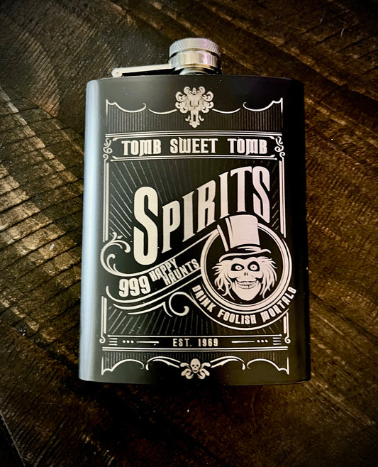 Flask - Haunted Mansion Spirits 8oz (includes funnel) Stainless Steel Hatbox Ghost