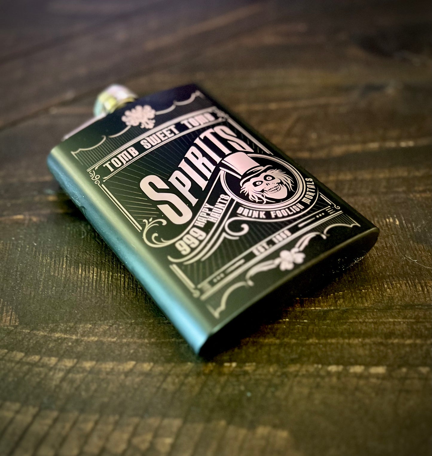 Flask - Haunted Mansion Spirits 8oz (includes funnel) Stainless Steel Hatbox Ghost