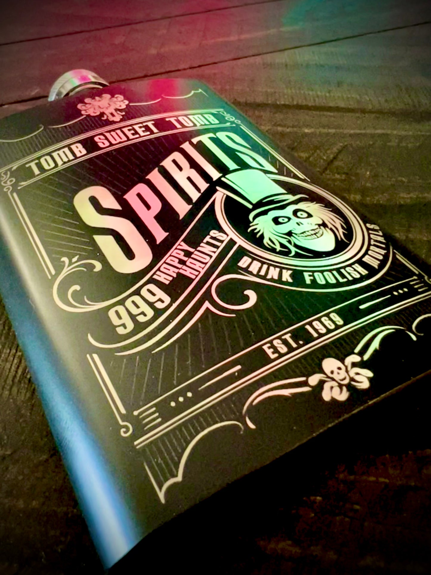Flask - Haunted Mansion Spirits 8oz (includes funnel) Stainless Steel Hatbox Ghost