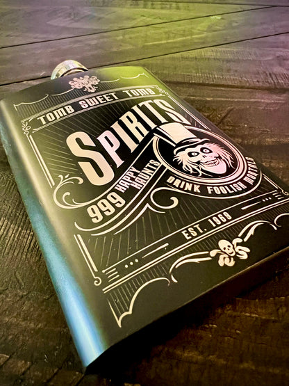 Flask - Haunted Mansion Spirits 8oz (includes funnel) Stainless Steel Hatbox Ghost