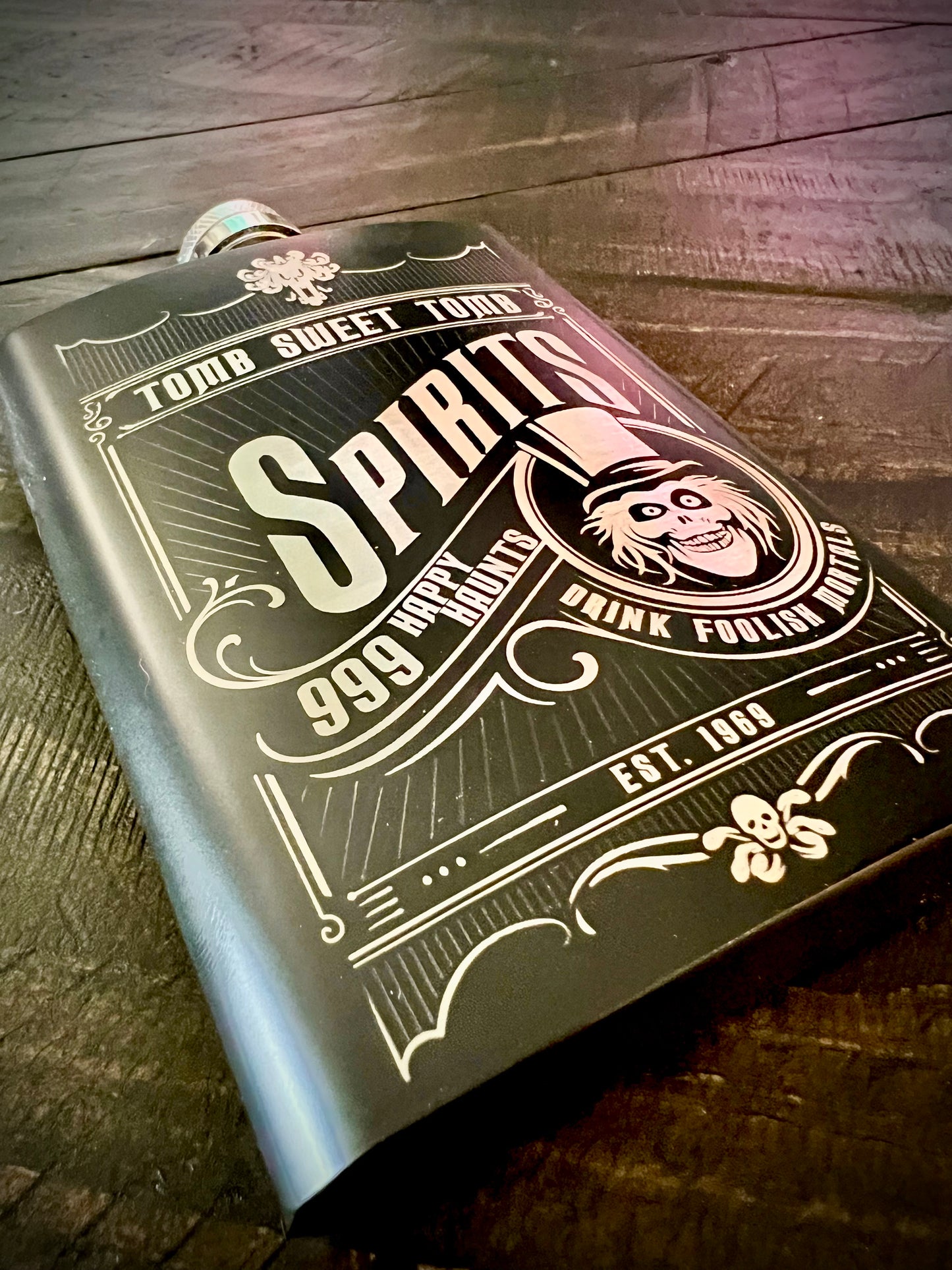 Flask - Haunted Mansion Spirits 8oz (includes funnel) Stainless Steel Hatbox Ghost