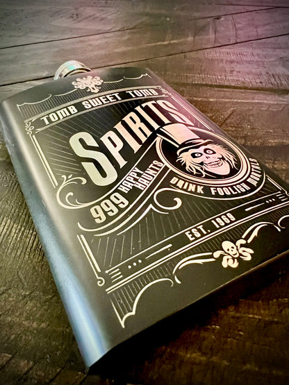 Flask - Haunted Mansion Spirits 8oz (includes funnel) Stainless Steel Hatbox Ghost