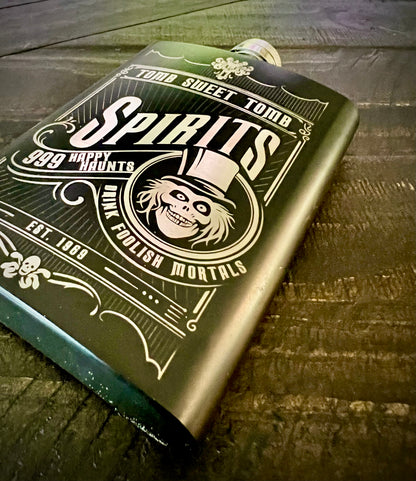 Flask - Haunted Mansion Spirits 8oz (includes funnel) Stainless Steel Hatbox Ghost