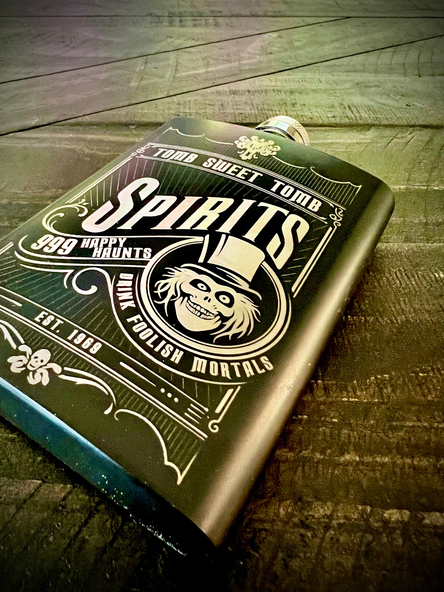 Flask - Haunted Mansion Spirits 8oz (includes funnel) Stainless Steel Hatbox Ghost