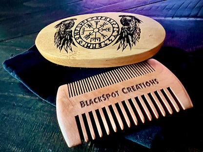 Beard Brush - Vegvisir Odin's Ravens Engraved (Kit) Viking