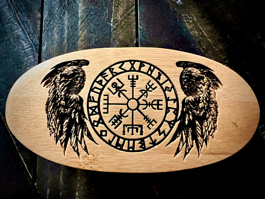 Beard Brush - Vegvisir Odin's Ravens Engraved (Kit) Viking