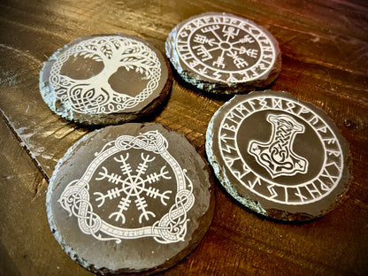 Coaster Set - Norse Symbols etched on Slate (set of four) Viking