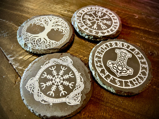 Coaster Set - Norse Symbols etched on Slate (set of four) Viking