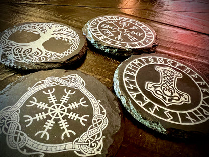 Coaster Set - Norse Symbols etched on Slate (set of four) Viking
