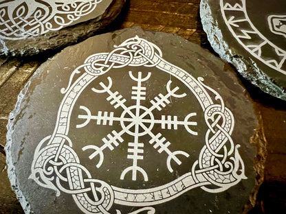 Coaster Set - Norse Symbols etched on Slate (set of four) Viking