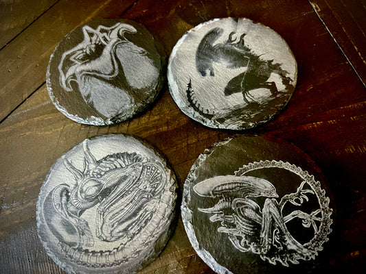 Coaster Set - Alien Xenomorph Engraved on Slate (Set of four)