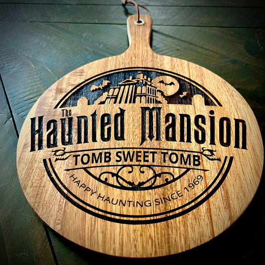 Charcuterie & Cutting Board - Haunted Mansion Engraved on beautiful round Acacia wood