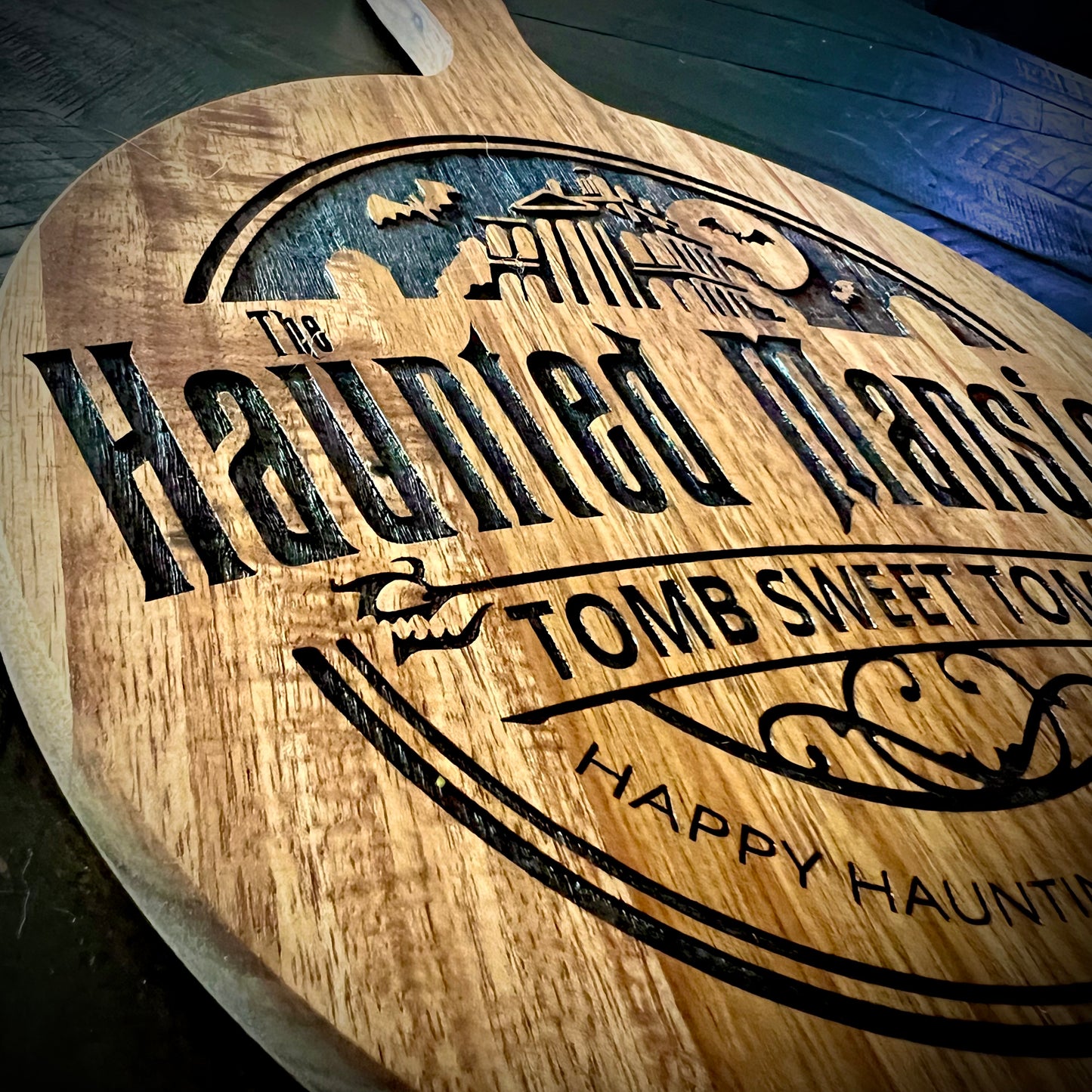 Charcuterie & Cutting Board - Haunted Mansion Engraved on beautiful round Acacia wood