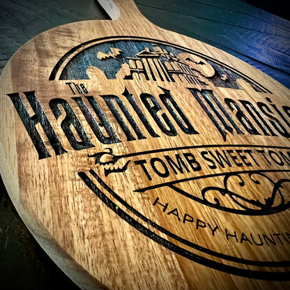 Charcuterie & Cutting Board - Haunted Mansion Engraved on beautiful round Acacia wood