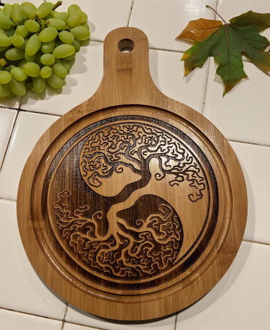 Charcuterie Board - Tree of Life engraved on Bamboo with handle Cutting