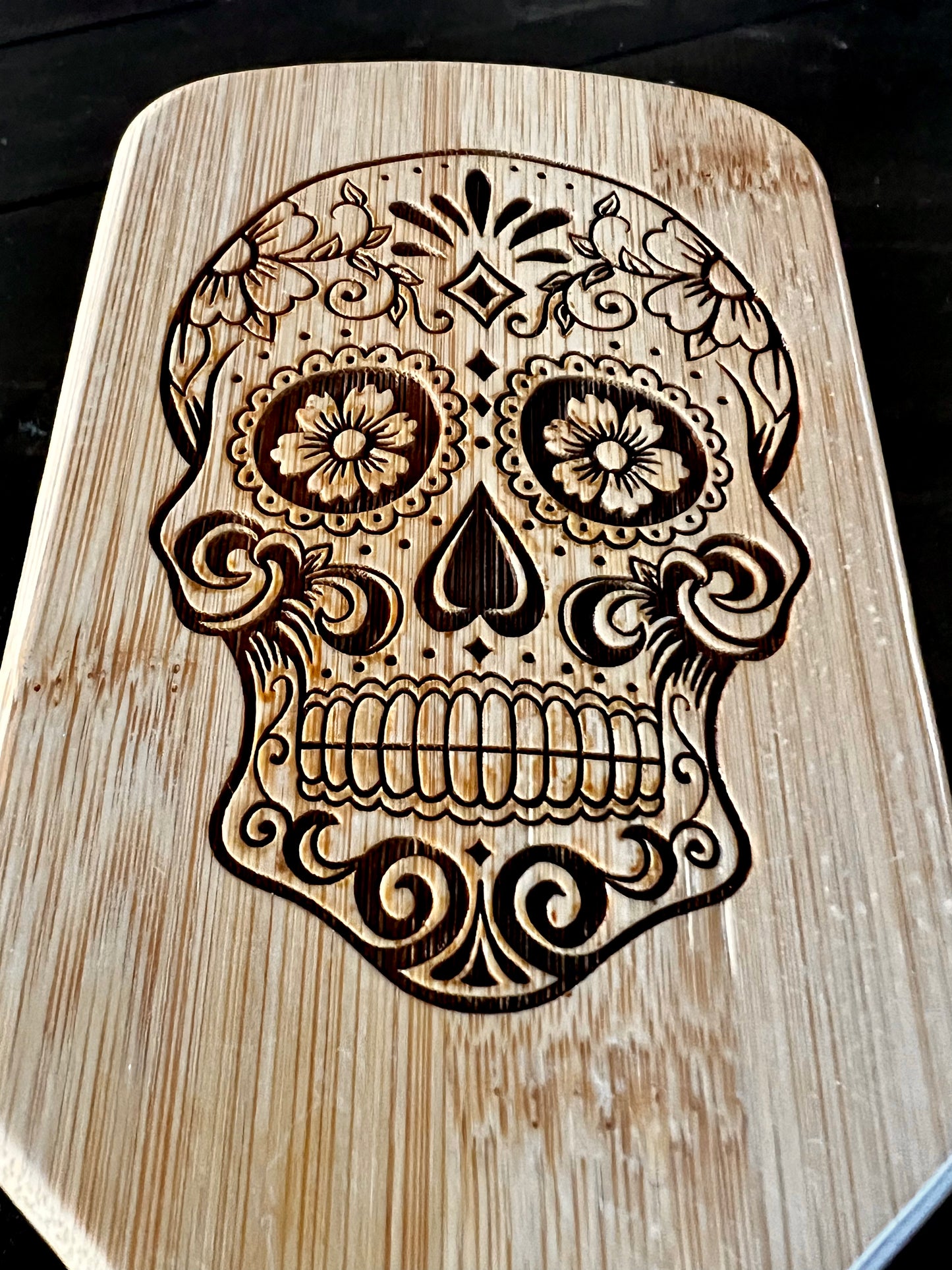 Hairbrush - Sugar Skull Engraved on Bamboo