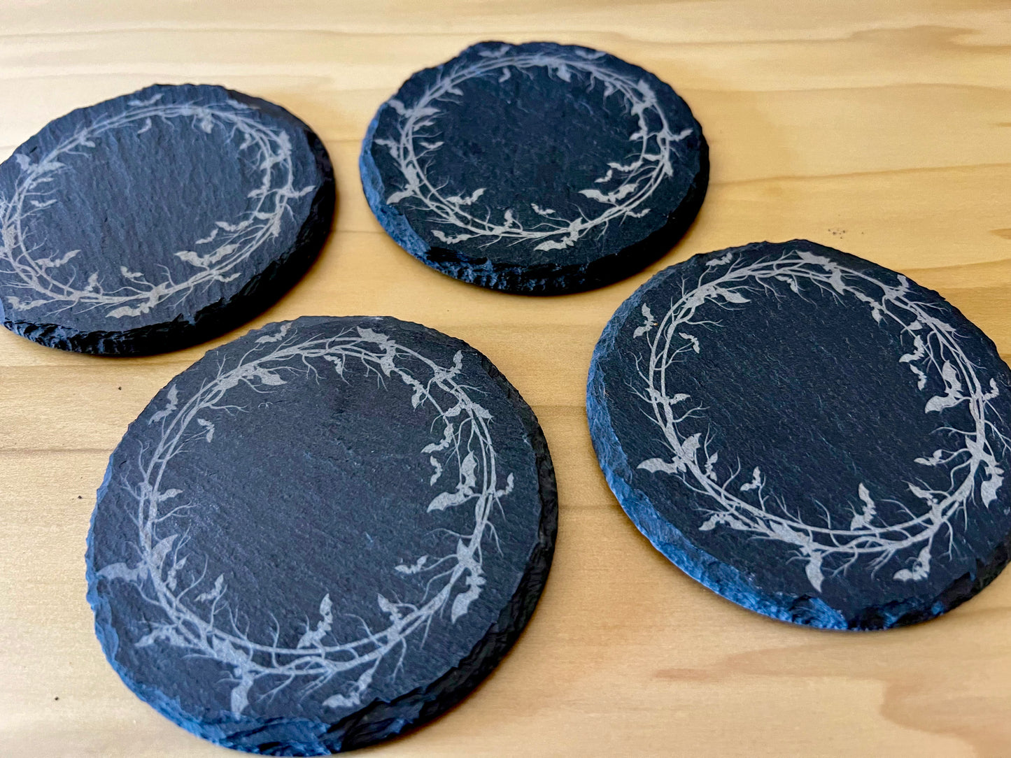 Coaster Set - Ring of bats engraved on slate (Set of 4)