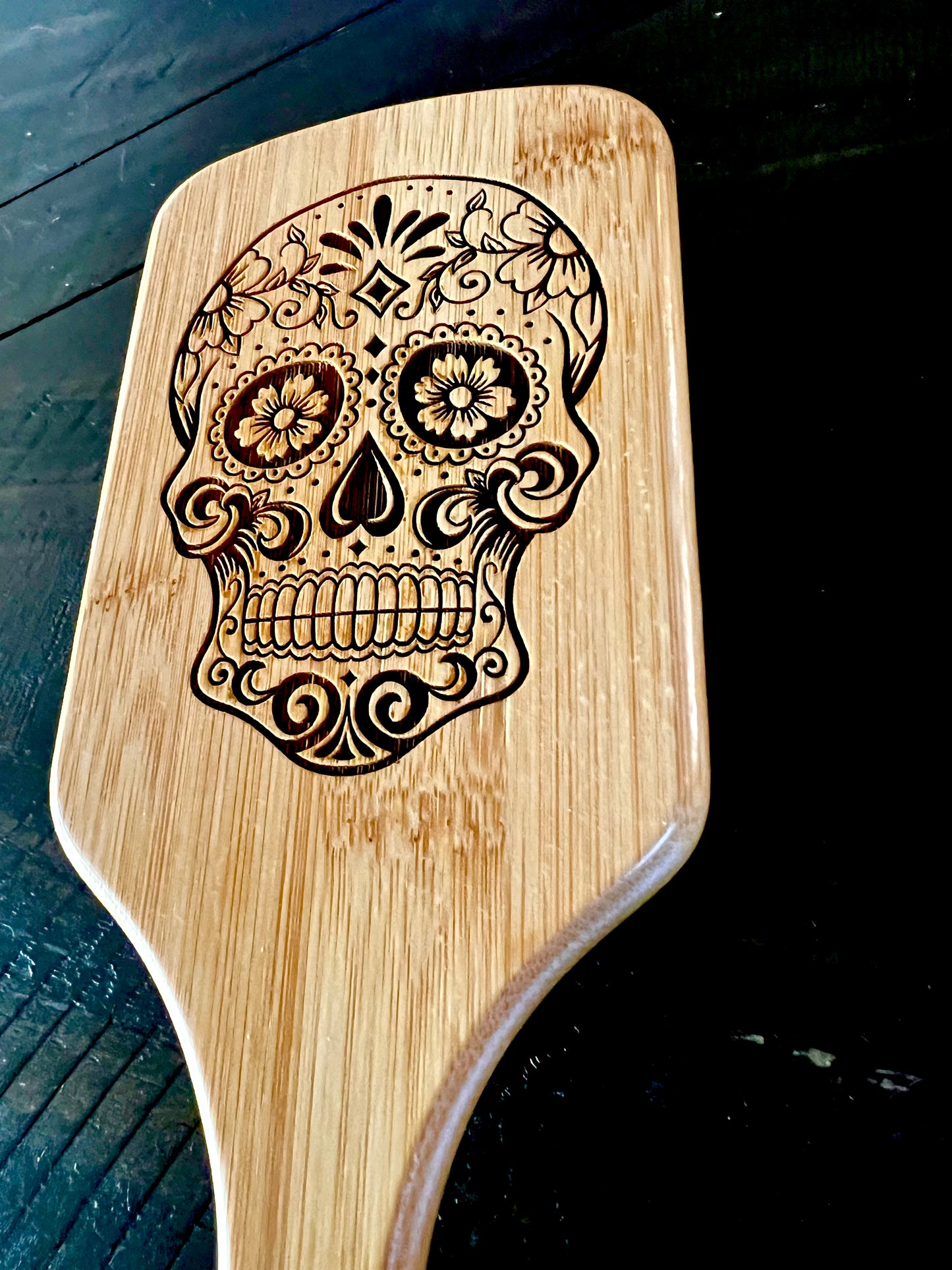 Hairbrush - Sugar Skull Engraved on Bamboo