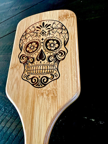 Hairbrush - Sugar Skull Engraved on Bamboo