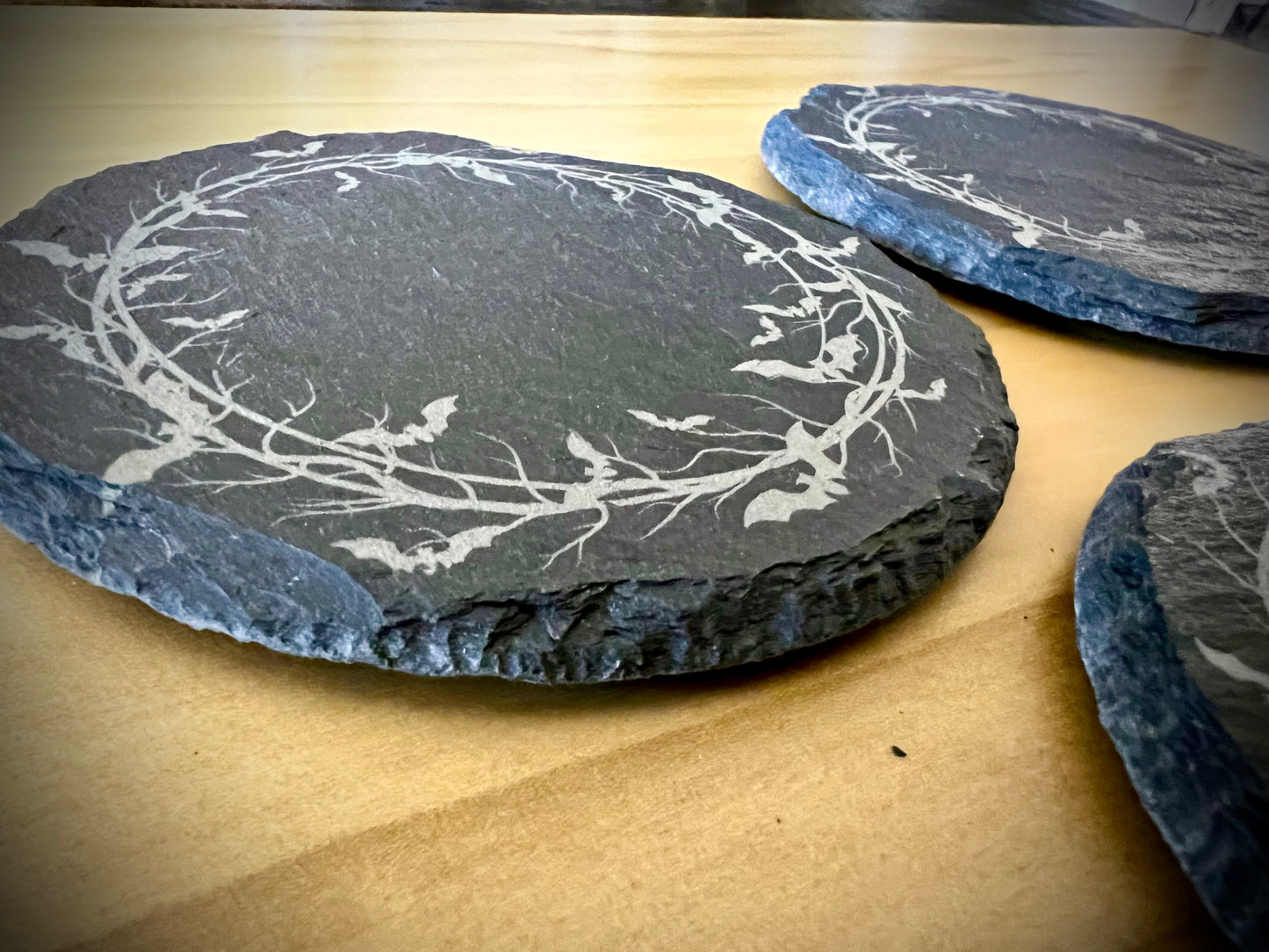 Coaster Set - Ring of bats engraved on slate (Set of 4)