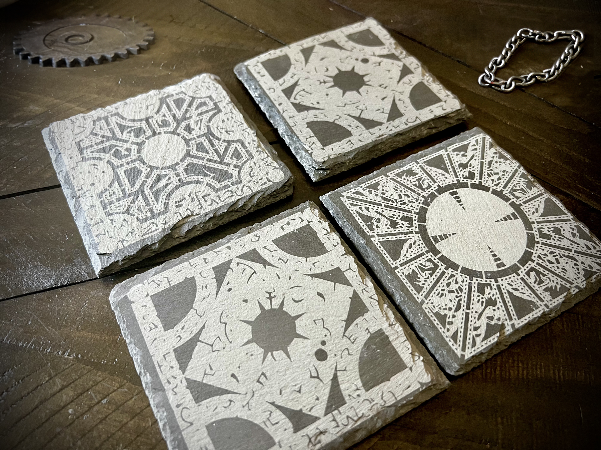 Coaster Set - Puzzle Box engraved on Slate (set of four