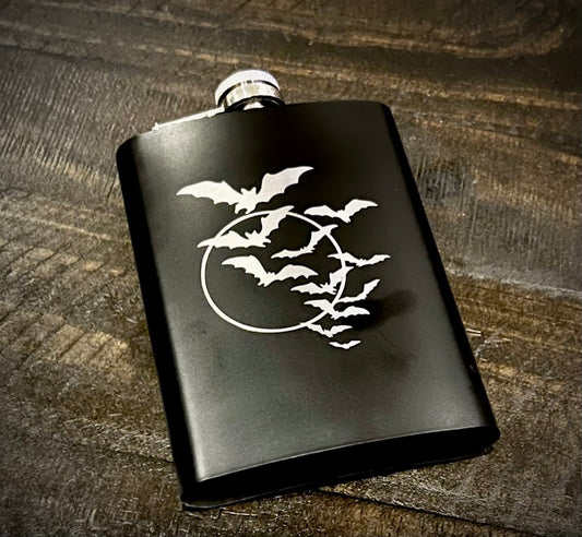 Flask - Stainless Steel Bats & Moon 8oz (includes funnel)