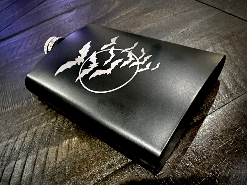 Flask - Bats & Moon 8oz (includes funnel) Stainless Steel