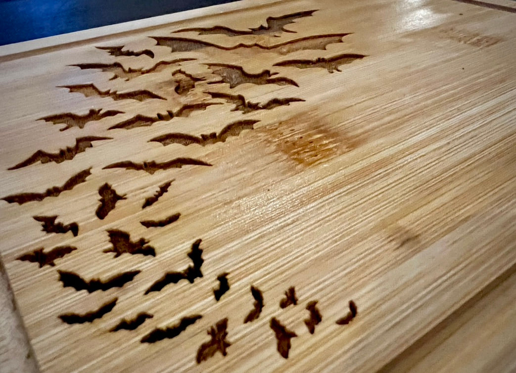 Cutting / Charcuterie Board - Bats!  Engraved on Bamboo