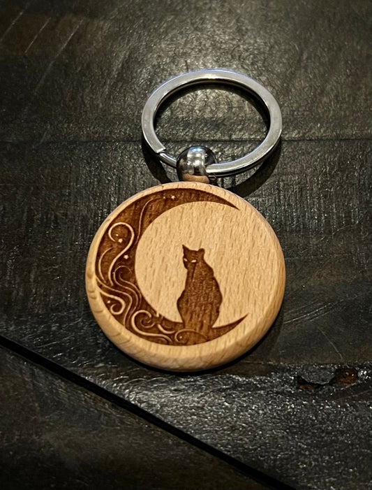 Keychain - Cat & Moon Engraved