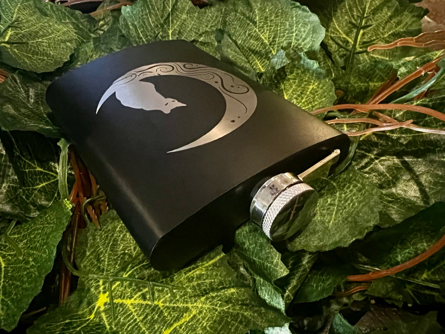Flask - Cat & Moon 8oz (includes funnel)Stainless Steel
