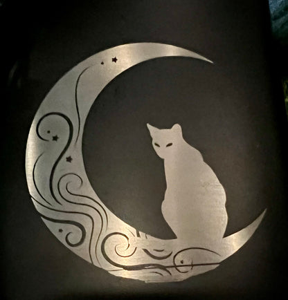 Flask - Cat & Moon 8oz (includes funnel)Stainless Steel