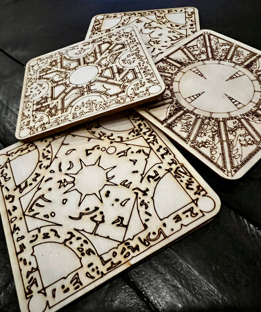 Coaster Set - Wooden Engraved Puzzle Box Design (set of 4)