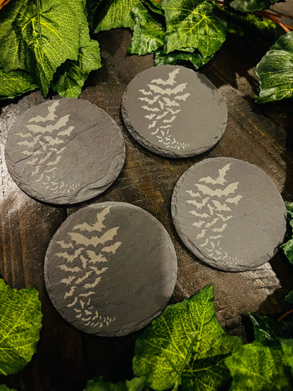 Coaster Set - Bats! Engraved on Slate (set of 4)