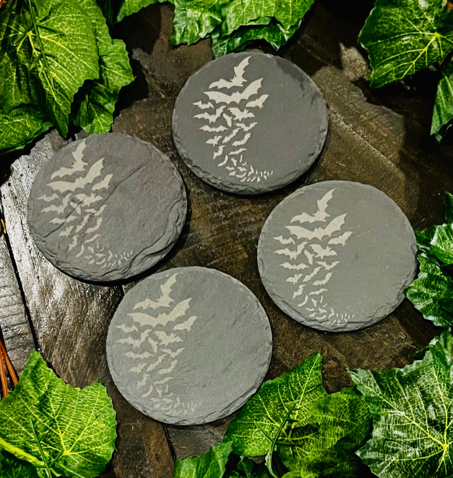 Coaster Set - Bats! Engraved on Slate (set of 4)