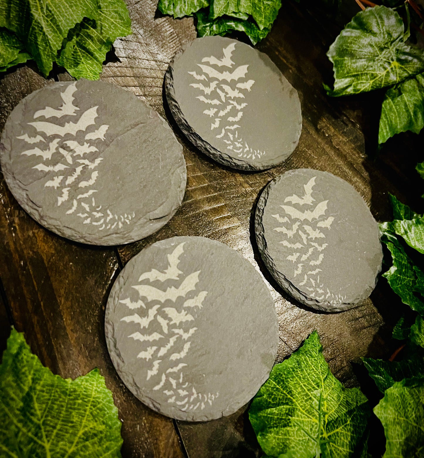 Coaster Set - Bats! Engraved on Slate (set of 4)