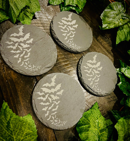Coaster Set - Bats! Engraved on Slate (set of 4)