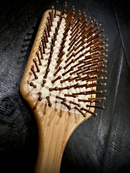 Hairbrush  - Triple Bat Design Engraved on Bamboo Handle