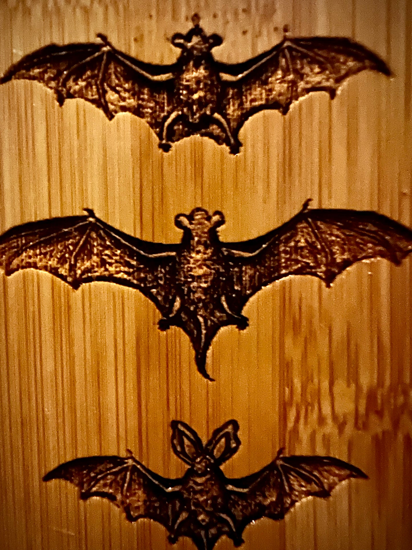 Hairbrush  - Triple Bat Design Engraved on Bamboo Handle