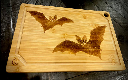 Cutting Board - Classic Twin Victorian Bats Engraved on Bamboo