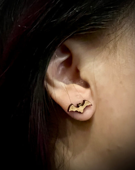 Earrings - Baby Bat Studs made out of Cherrywood