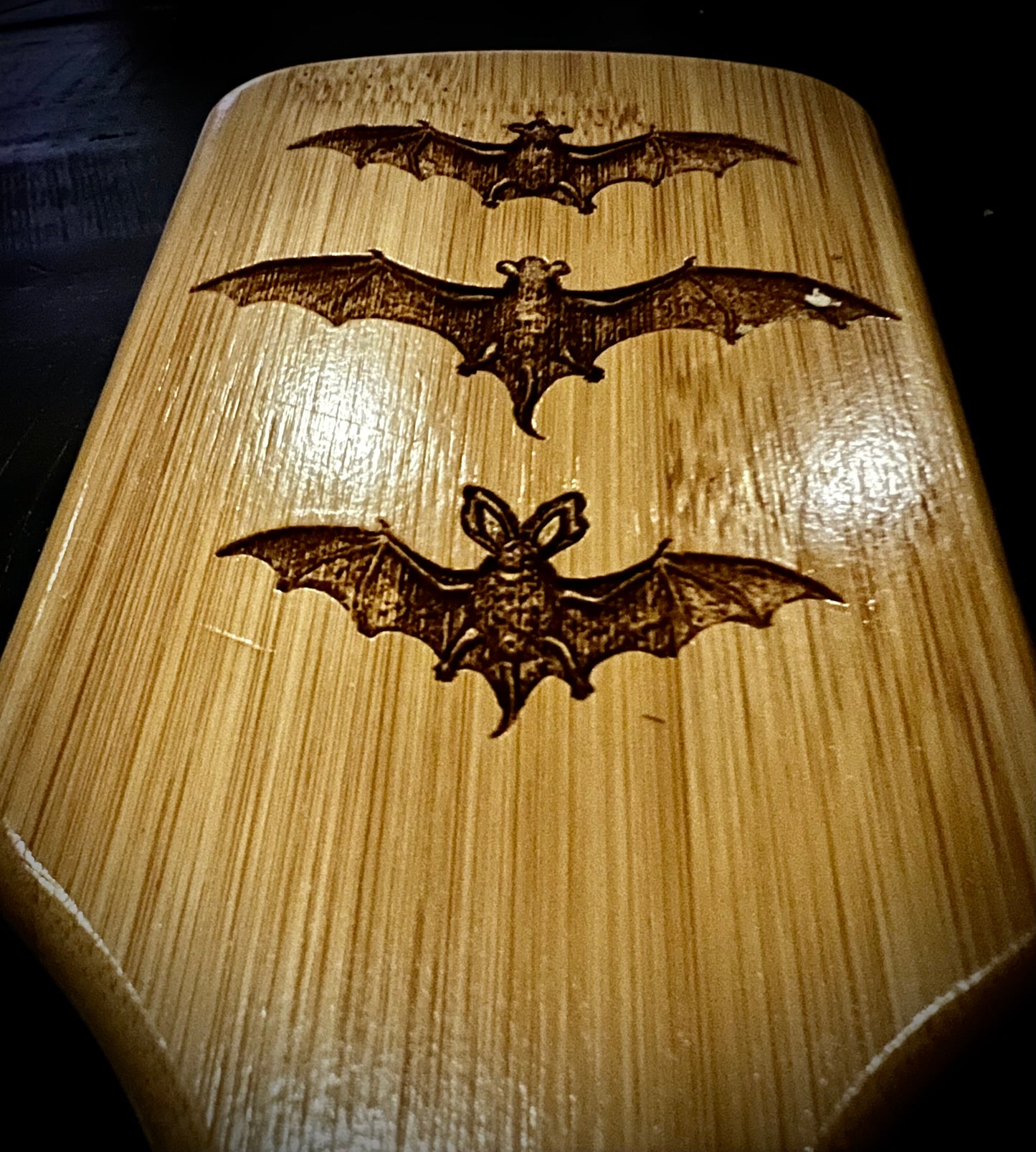 Hairbrush  - Triple Bat Design Engraved on Bamboo Handle